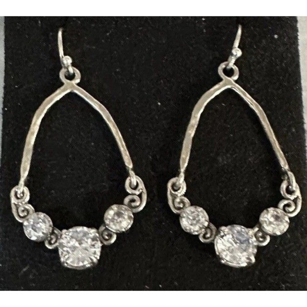 Vtg Sterling Silver 925 Botanical Cubic Zirconia Flower Earrings Israel Drops